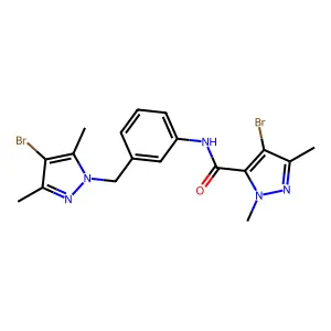 4-bromo-N-{3-[(4-bromo-3,5-dimethyl-1H-pyrazol-1-yl)methyl]phenyl}-1,3-dimethyl-1H-pyrazole-5-carboxamide structure