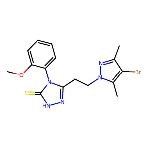 5-[2-(4-bromo-3,5-dimethyl-1H-pyrazol-1-yl)ethyl]-4-(2-methoxyphenyl)-4H-1,2,4-triazole-3-thiol structure
