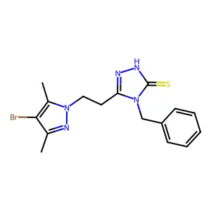 4-benzyl-3-[2-(4-bromo-3,5-dimethylpyrazol-1-yl)ethyl]-1H-1,2,4-triazole-5-thione structure