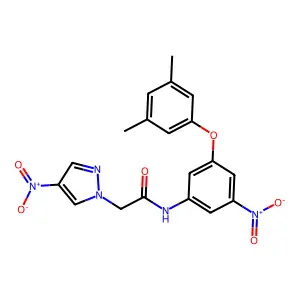 N-[3-(3,5-dimethylphenoxy)-5-nitrophenyl]-2-(4-nitropyrazol-1-yl)acetamide structure