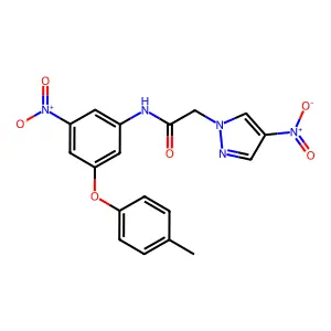 N-[3-(4-methylphenoxy)-5-nitrophenyl]-2-(4-nitropyrazol-1-yl)acetamide structure