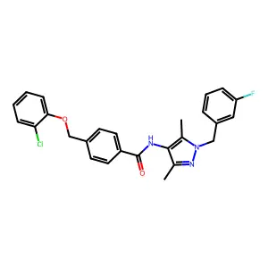 4-[(2-chlorophenoxy)methyl]-N-[1-(3-fluorobenzyl)-3,5-dimethyl-1H-pyrazol-4-yl]benzamide structure