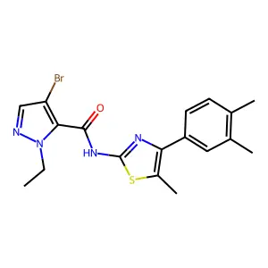 4-bromo-N-[4-(3,4-dimethylphenyl)-5-methyl-1,3-thiazol-2-yl]-1-ethyl-1H-pyrazole-5-carboxamide structure