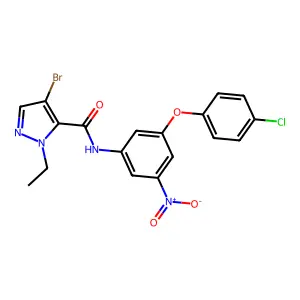 4-bromo-N-[3-(4-chlorophenoxy)-5-nitrophenyl]-2-ethylpyrazole-3-carboxamide structure