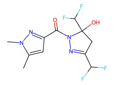 [3,5-bis(difluoromethyl)-5-hydroxy-4H-pyrazol-1-yl]-(1,5-dimethylpyrazol-3-yl)methanone structure