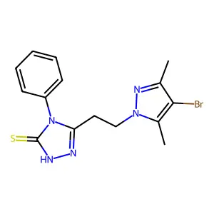 3-[2-(4-bromo-3,5-dimethylpyrazol-1-yl)ethyl]-4-phenyl-1H-1,2,4-triazole-5-thione structure