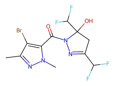 [3,5-bis(difluoromethyl)-5-hydroxy-4,5-dihydro-1H-pyrazol-1-yl](4-bromo-1,3-dimethyl-1H-pyrazol-5-yl)methanone structure