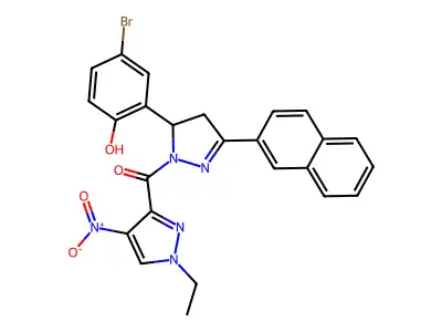 [3-(5-bromo-2-hydroxyphenyl)-5-naphthalen-2-yl-3,4-dihydropyrazol-2-yl]-(1-ethyl-4-nitropyrazol-3-yl)methanone structure