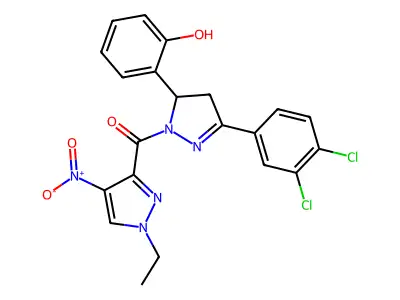 [5-(3,4-dichlorophenyl)-3-(2-hydroxyphenyl)-3,4-dihydropyrazol-2-yl]-(1-ethyl-4-nitropyrazol-3-yl)methanone structure