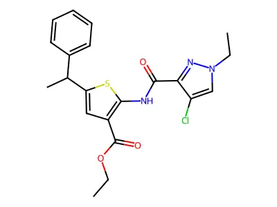 ETHYL 2-{[(4-CHLORO-1-ETHYL-1H-PYRAZOL-3-YL)CARBONYL]AMINO}-5-(1-PHENYLETHYL)-3-THIOPHENECARBOXYLATE structure