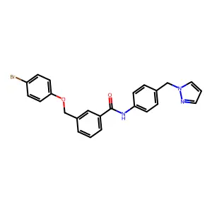 3-[(4-bromophenoxy)methyl]-N-[4-(1H-pyrazol-1-ylmethyl)phenyl]benzamide structure