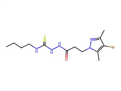 2-[3-(4-bromo-3,5-dimethyl-1H-pyrazol-1-yl)propanoyl]-N-butylhydrazinecarbothioamide structure