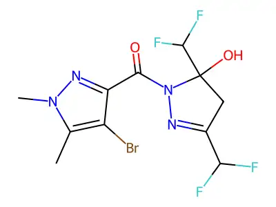 [3,5-bis(difluoromethyl)-5-hydroxy-4H-pyrazol-1-yl]-(4-bromo-1,5-dimethylpyrazol-3-yl)methanone structure