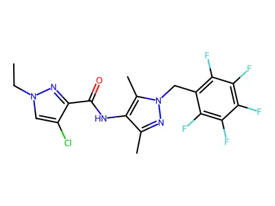 4-chloro-N-[3,5-dimethyl-1-(2,3,4,5,6-pentafluorobenzyl)-1H-pyrazol-4-yl]-1-ethyl-1H-pyrazole-3-carboxamide structure