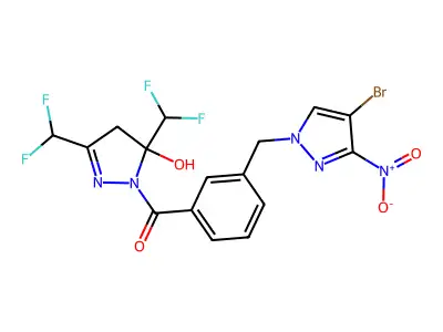 [3,5-bis(difluoromethyl)-5-hydroxy-4H-pyrazol-1-yl]-[3-[(4-bromo-3-nitropyrazol-1-yl)methyl]phenyl]methanone structure