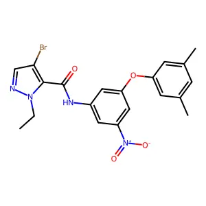 4-bromo-N-[3-(3,5-dimethylphenoxy)-5-nitrophenyl]-2-ethylpyrazole-3-carboxamide structure