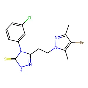 3-[2-(4-bromo-3,5-dimethylpyrazol-1-yl)ethyl]-4-(3-chlorophenyl)-1H-1,2,4-triazole-5-thione structure