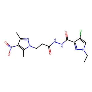 4-chloro-N'-[3-(3,5-dimethyl-4-nitropyrazol-1-yl)propanoyl]-1-ethylpyrazole-3-carbohydrazide structure