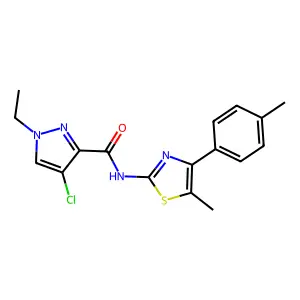 4-chloro-1-ethyl-N-[5-methyl-4-(4-methylphenyl)-1,3-thiazol-2-yl]-1H-pyrazole-3-carboxamide structure
