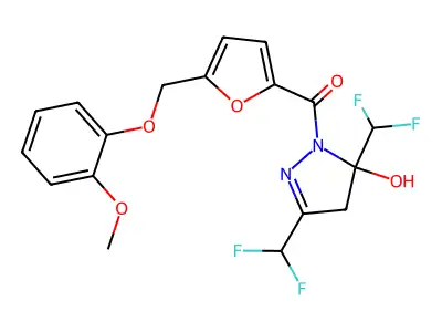 [3,5-bis(difluoromethyl)-5-hydroxy-4H-pyrazol-1-yl]-[5-[(2-methoxyphenoxy)methyl]furan-2-yl]methanone structure
