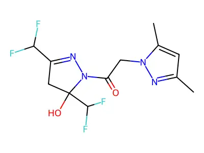 1-[3,5-bis(difluoromethyl)-5-hydroxy-4H-pyrazol-1-yl]-2-(3,5-dimethylpyrazol-1-yl)ethanone structure