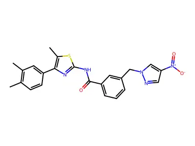 N-[4-(3,4-dimethylphenyl)-5-methyl-1,3-thiazol-2-yl]-3-[(4-nitropyrazol-1-yl)methyl]benzamide structure