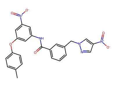 N-[3-(4-methylphenoxy)-5-nitrophenyl]-3-[(4-nitropyrazol-1-yl)methyl]benzamide structure
