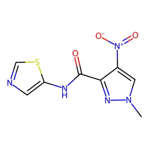 1-Methyl-4-nitro-N-(thiazol-5-yl)-1H-pyrazole-3-carboxamide structure