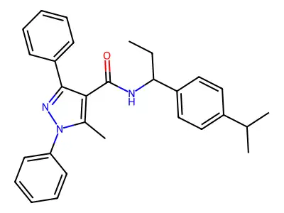 5-methyl-1,3-diphenyl-N-[1-(4-propan-2-ylphenyl)propyl]pyrazole-4-carboxamide structure