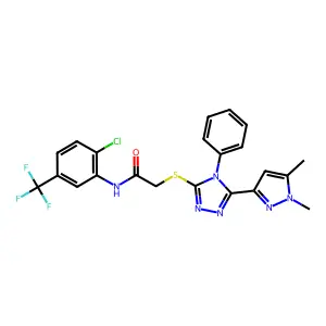 N-[2-chloro-5-(trifluoromethyl)phenyl]-2-{[5-(1,5-dimethyl-1H-pyrazol-3-yl)-4-phenyl-4H-1,2,4-triazol-3-yl]sulfanyl}acetamide structure