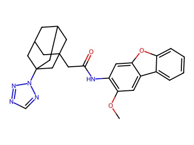 N-(2-methoxydibenzofuran-3-yl)-2-[3-(tetrazol-2-yl)-1-adamantyl]acetamide structure
