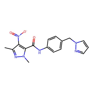 2,5-dimethyl-4-nitro-N-[4-(1-pyrazolylmethyl)phenyl]-3-pyrazolecarboxamide structure