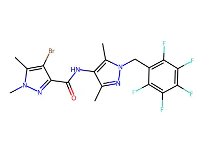 4-bromo-N-[3,5-dimethyl-1-(2,3,4,5,6-pentafluorobenzyl)-1H-pyrazol-4-yl]-1,5-dimethyl-1H-pyrazole-3-carboxamide structure
