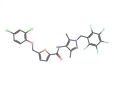 5-[(2,4-dichlorophenoxy)methyl]-N-[3,5-dimethyl-1-[(2,3,4,5,6-pentafluorophenyl)methyl]pyrazol-4-yl]furan-2-carboxamide structure