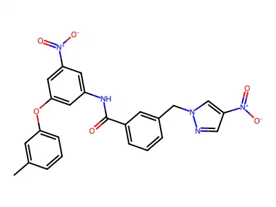 N-[3-(3-methylphenoxy)-5-nitrophenyl]-3-[(4-nitropyrazol-1-yl)methyl]benzamide structure