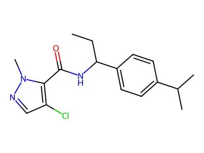 4-chloro-2-methyl-N-[1-(4-propan-2-ylphenyl)propyl]pyrazole-3-carboxamide structure