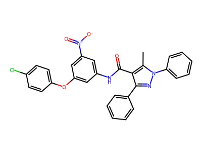 N-{3-(4-chlorophenoxy)-5-nitrophenyl}-5-methyl-1,3-diphenyl-1H-pyrazole-4-carboxamide structure