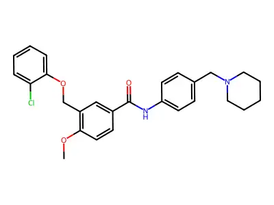 3-[(2-chlorophenoxy)methyl]-4-methoxy-N-[4-(piperidin-1-ylmethyl)phenyl]benzamide structure