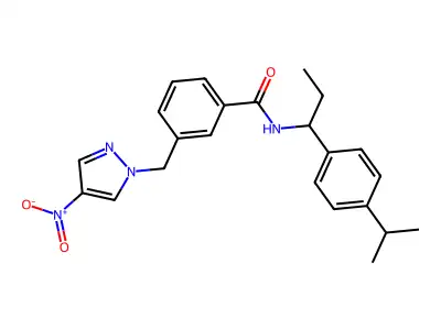3-({4-nitro-1H-pyrazol-1-yl}methyl)-N-[1-(4-isopropylphenyl)propyl]benzamide structure