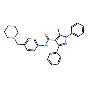 5-methyl-1,3-diphenyl-N-[4-(piperidin-1-ylmethyl)phenyl]pyrazole-4-carboxamide structure