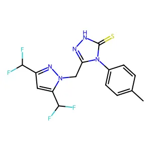 5-{[3,5-bis(difluoromethyl)-1H-pyrazol-1-yl]methyl}-4-(4-methylphenyl)-4H-1,2,4-triazole-3-thiol structure