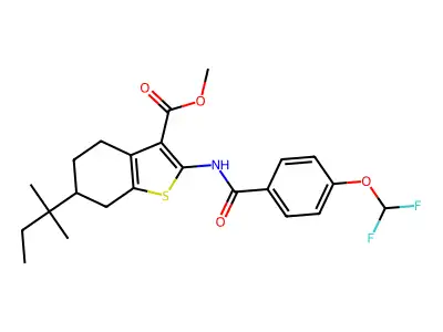 methyl 2-[[4-(difluoromethoxy)benzoyl]amino]-6-(2-methylbutan-2-yl)-4,5,6,7-tetrahydro-1-benzothiophene-3-carboxylate structure