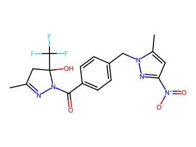 [5-hydroxy-3-methyl-5-(trifluoromethyl)-4,5-dihydro-1H-pyrazol-1-yl]{4-[(5-methyl-3-nitro-1H-pyrazol-1-yl)methyl]phenyl}methanone structure