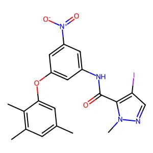 4-iodo-1-methyl-N-[3-nitro-5-(2,3,5-trimethylphenoxy)phenyl]-1H-pyrazole-5-carboxamide structure