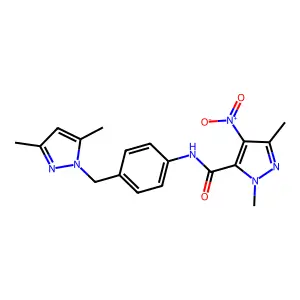 N-[4-[(3,5-dimethylpyrazol-1-yl)methyl]phenyl]-2,5-dimethyl-4-nitropyrazole-3-carboxamide structure