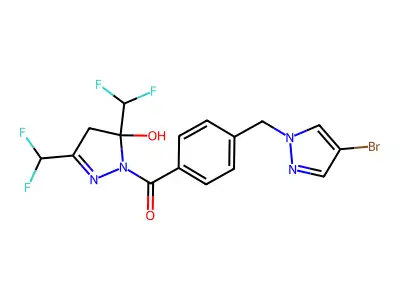 [3,5-bis(difluoromethyl)-5-hydroxy-4H-pyrazol-1-yl]-[4-[(4-bromopyrazol-1-yl)methyl]phenyl]methanone structure