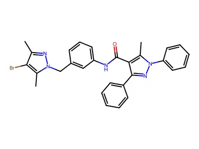 N-{3-[(4-bromo-3,5-dimethyl-1H-pyrazol-1-yl)methyl]phenyl}-5-methyl-1,3-diphenyl-1H-pyrazole-4-carboxamide structure