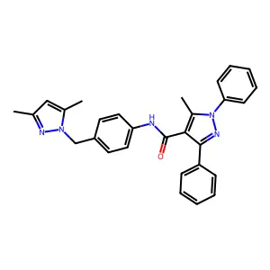N-{4-[(3,5-dimethyl-1H-pyrazol-1-yl)methyl]phenyl}-5-methyl-1,3-diphenyl-1H-pyrazole-4-carboxamide structure