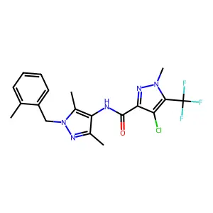 4-chloro-N-[3,5-dimethyl-1-(2-methylbenzyl)-1H-pyrazol-4-yl]-1-methyl-5-(trifluoromethyl)-1H-pyrazole-3-carboxamide structure
