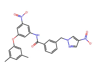 N-[3-(3,5-dimethylphenoxy)-5-nitrophenyl]-3-[(4-nitro-1H-pyrazol-1-yl)methyl]benzamide structure